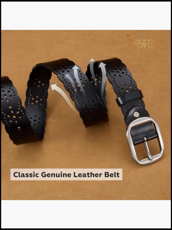 Genuine Leather Hollow Flower Wide Belt for Jeans (1.5 inch) main image 5
